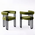Artiss Dining Chairs Set of 2 Velvet Upholstered Barrel Chairs with Curved Armrests & Back Green
