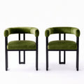 Artiss Dining Chairs Set of 2 Velvet Upholstered Barrel Chairs with Curved Armrests & Back Green