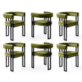 Artiss Dining Chairs Set of 6 Velvet Upholstered Barrel Chairs with Curved Armrests & Back Green