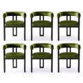 Artiss Dining Chairs Set of 6 Velvet Upholstered Barrel Chairs with Curved Armrests & Back Green
