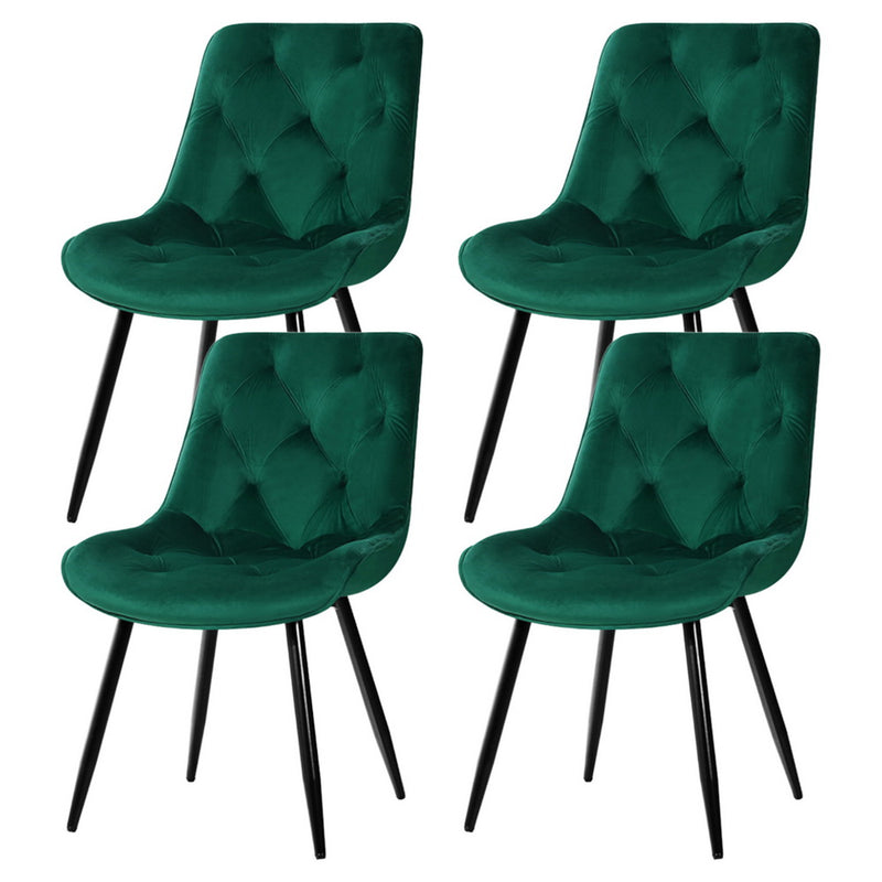 Artiss Dining Chairs Set 4 Velvet Diamond Tufted Green