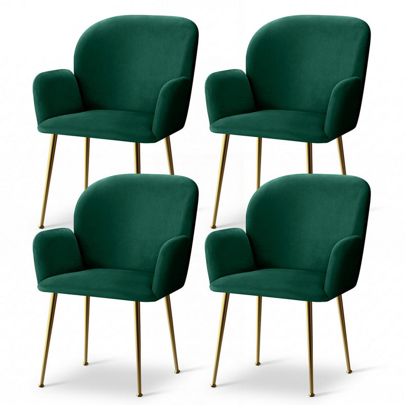 Artiss Dining Chair Set 4 Velvet Armchair Green