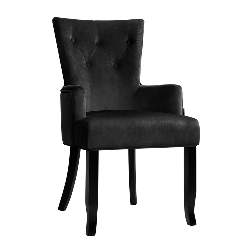 Artiss Velvet French Provincial Armchair Black Dining Chair