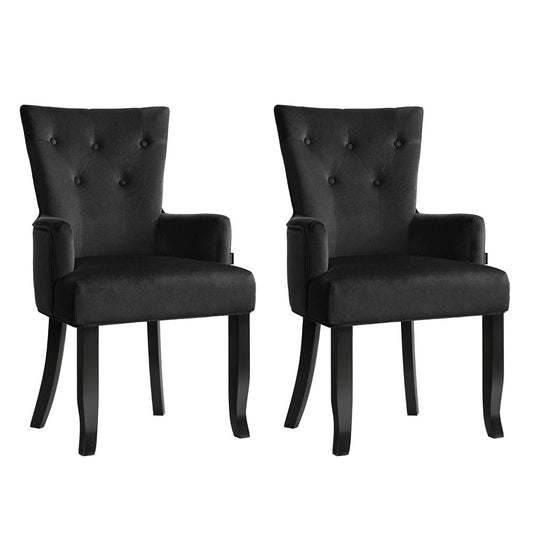 Artiss Dining Chairs 2x Velvet French Provincial Armchair Black