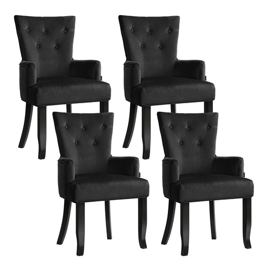 Artiss Dining Chairs 4x Velvet French Provincial Armchair Black