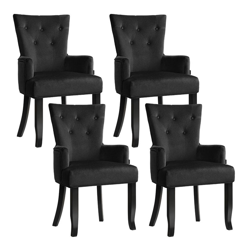 Artiss Dining Chairs 4x Velvet French Provincial Armchair Black