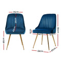 Artiss Dining Chairs Set 2 Velvet Channelled Tufted Blue