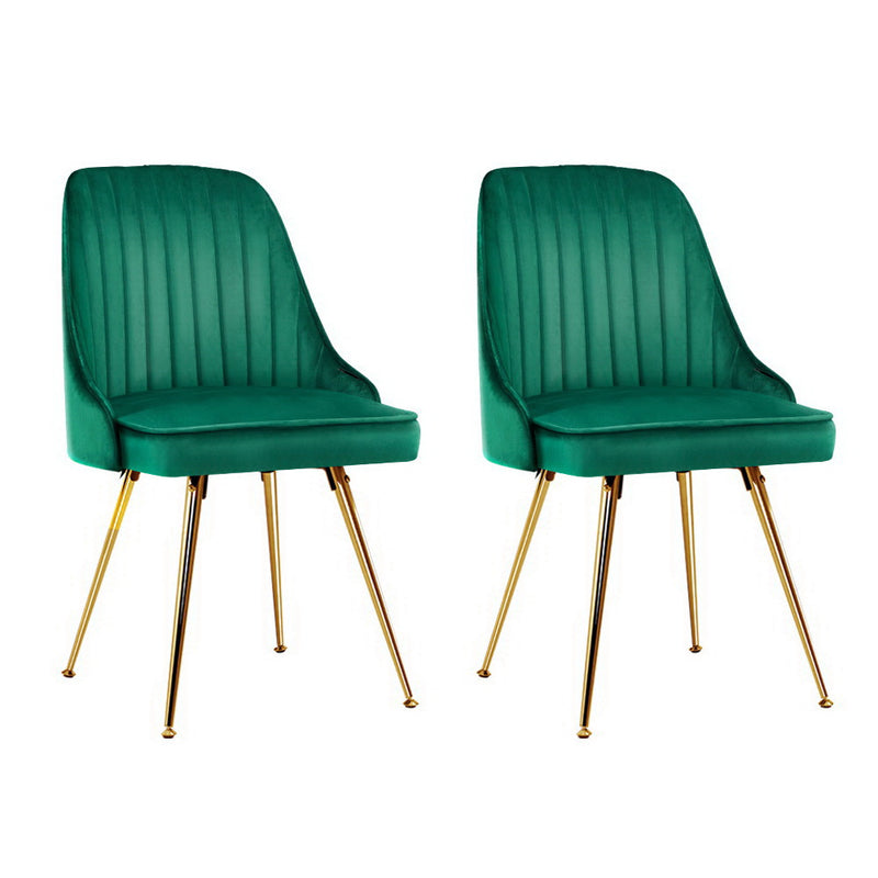 Artiss Dining Chairs Set of 2 Velvet Green Channel Tufted