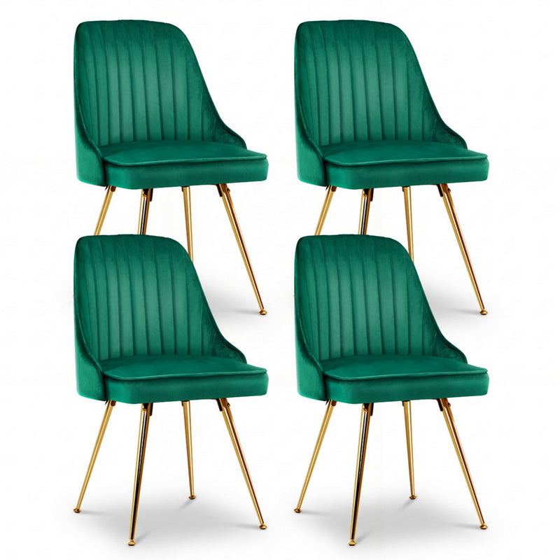 Artiss Dining Chairs Set of 4 Velvet Channel Green
