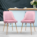 Artiss Dining Chair Set 2 Velvet Channel Tufted Pink