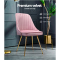 Artiss Dining Chair Set 2 Velvet Channel Tufted Pink