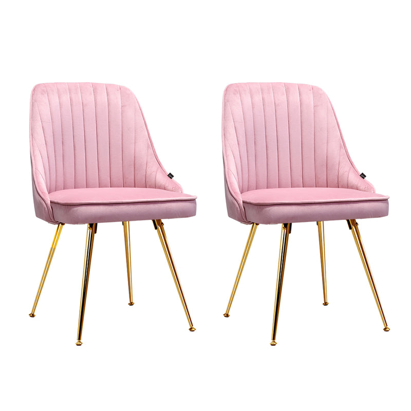 Artiss Dining Chair Set 2 Velvet Channel Tufted Pink