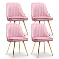 Artiss Dining Chair Set 4 Velvet Channel Tufted Pink