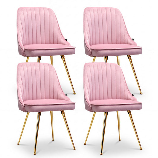 Artiss Dining Chair Set 4 Velvet Channel Tufted Pink