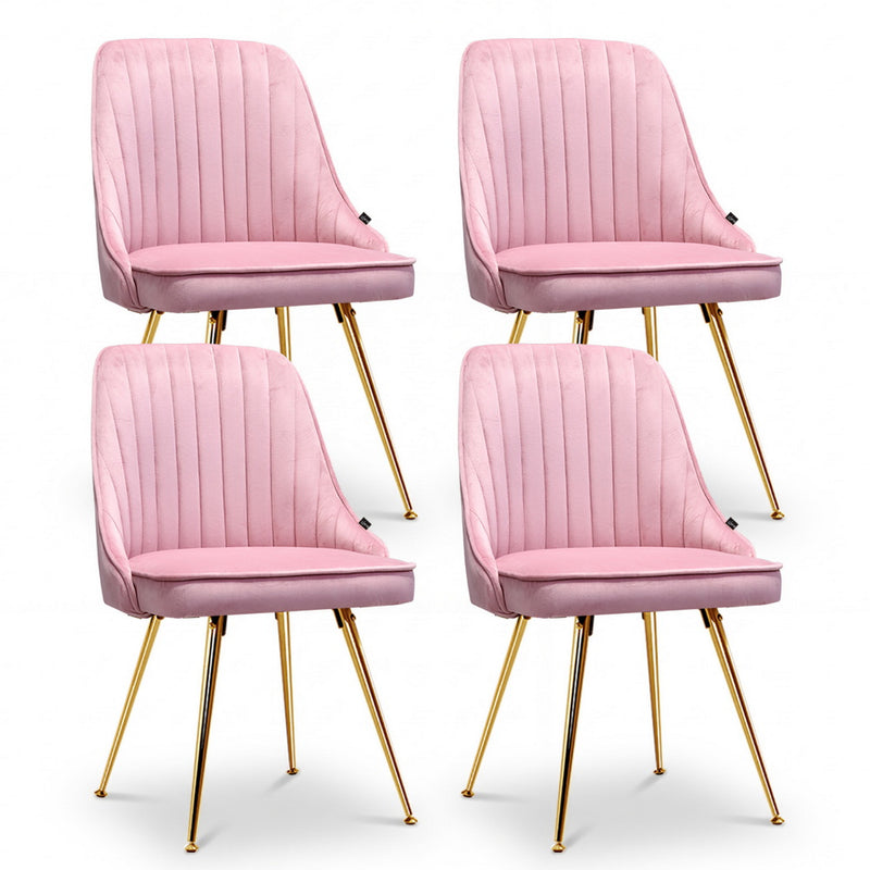 Artiss Dining Chair Set 4 Velvet Channel Tufted Pink