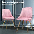 Artiss Dining Chair Set 4 Velvet Channel Tufted Pink