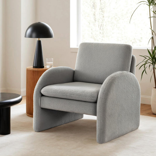 Artiss Boucle Armchair Accent Chair Lounge Tub Sofa Curved Grey