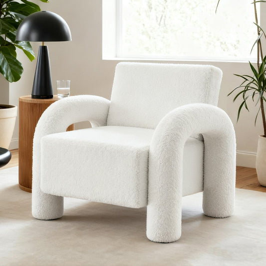 Artiss Curved Armchair Accent Chair Lounge Boucle White
