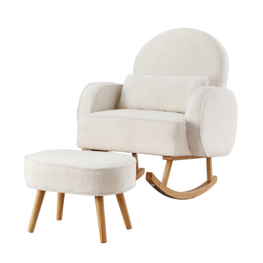 Artiss Rocking Chair Ottoman Boucle White Nursing Lounge