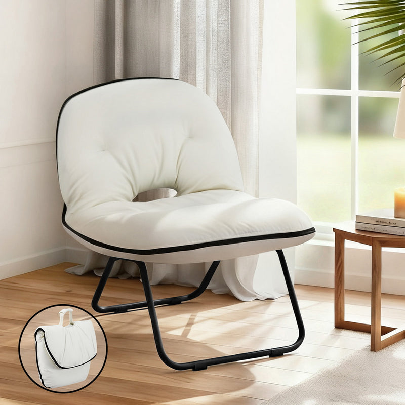 Artiss 2-in-1 Foldable Armchair Lounge Chair Portable White