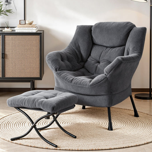 Artiss Accent Chair Armchair Ottoman Velvet Grey Footrest