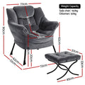 Artiss Accent Chair Armchair Ottoman Velvet Grey Footrest