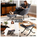 Artiss Accent Chair Armchair Ottoman Velvet Grey Footrest