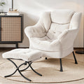 Artiss Velvet Armchair with Ottoman Footrest White