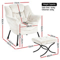 Artiss Velvet Armchair with Ottoman Footrest White