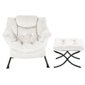 Artiss Velvet Armchair with Ottoman Footrest White