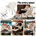 Artiss Velvet Armchair with Ottoman Footrest White