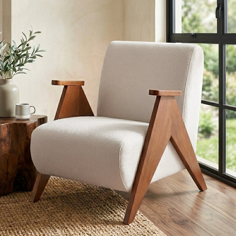 Artiss Accent Chair Upholstered Chenille White Solid Wood Armchair