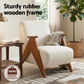 Artiss Accent Chair Upholstered Chenille White Solid Wood Armchair