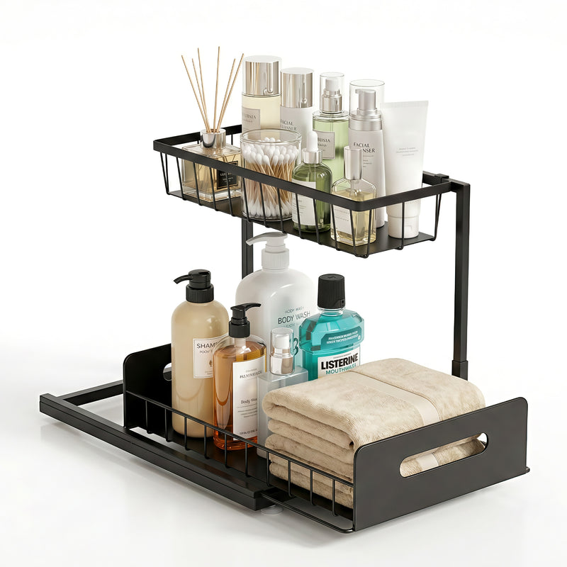 Artiss Under Sink Organizer L-Shape 1 Drawer Kitchen Cabinet Storage