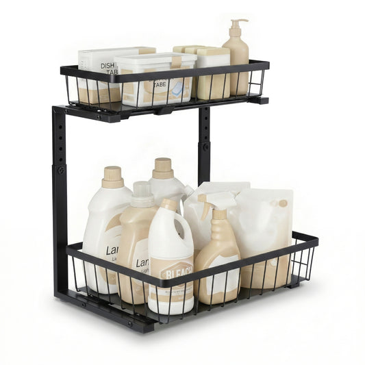 Artiss Under Sink Organizer 2 Drawer Black Storage Bathroom Kitchen