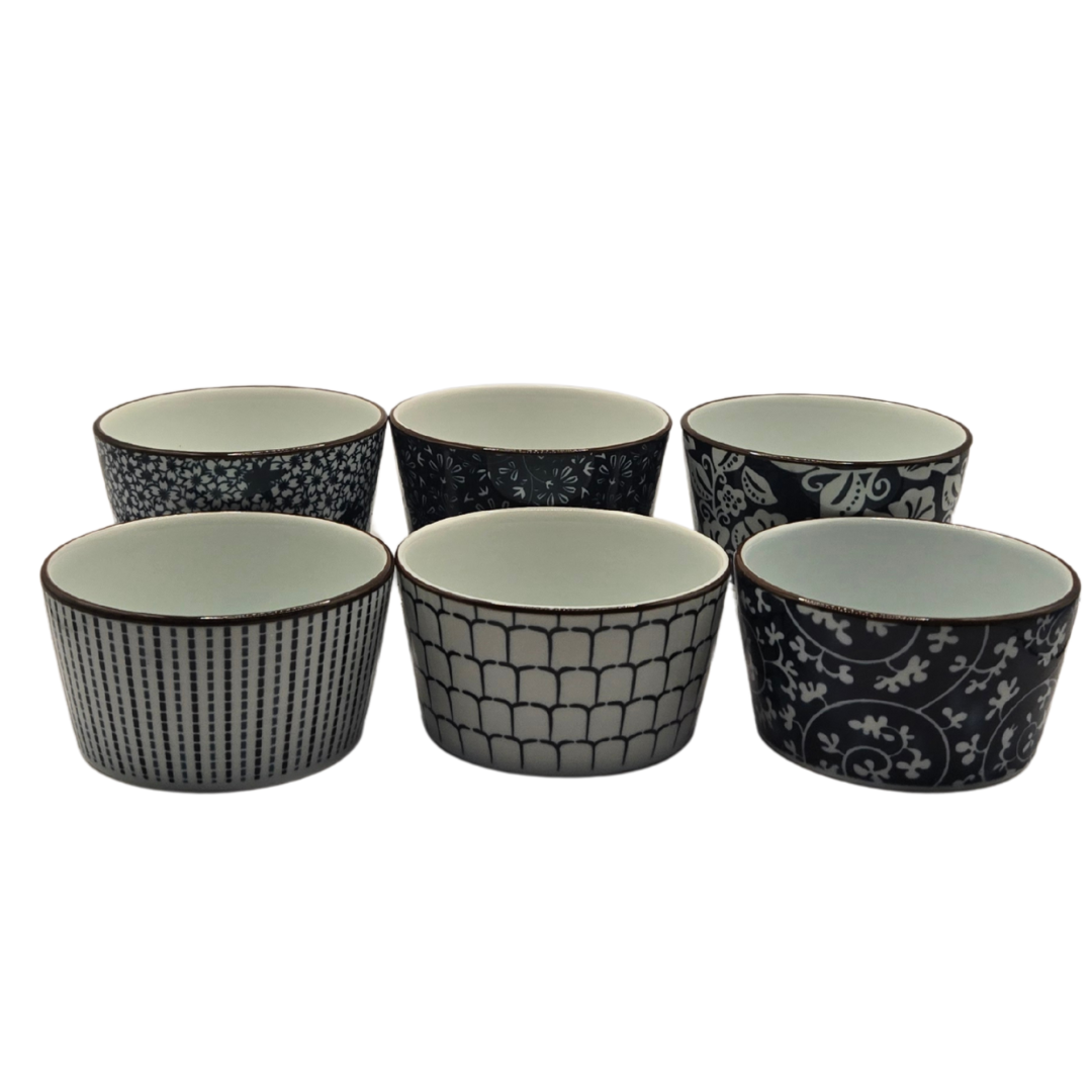 Ceramic Bakeware Set Blue Patterned Ramekins Set of 6