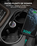 AUKEY Nano 30W Dual-Port USB-C + USB-A Fast Car Charger – CC-A3