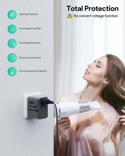 Aukey Travel Mate 65W GaN Universal Adapter with USB ports (PA-TA08A)