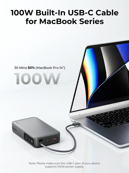 Aukey Spark Sling 20000 Compact Fast Charging Power Bank with Built-in USB-C Cable (PB-Y48)