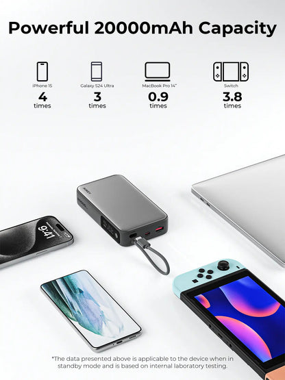 Aukey Spark Sling 20000 Compact Fast Charging Power Bank with Built-in USB-C Cable (PB-Y48)