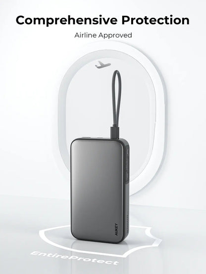 Aukey Spark Sling 20000 Compact Fast Charging Power Bank with Built-in USB-C Cable (PB-Y48)