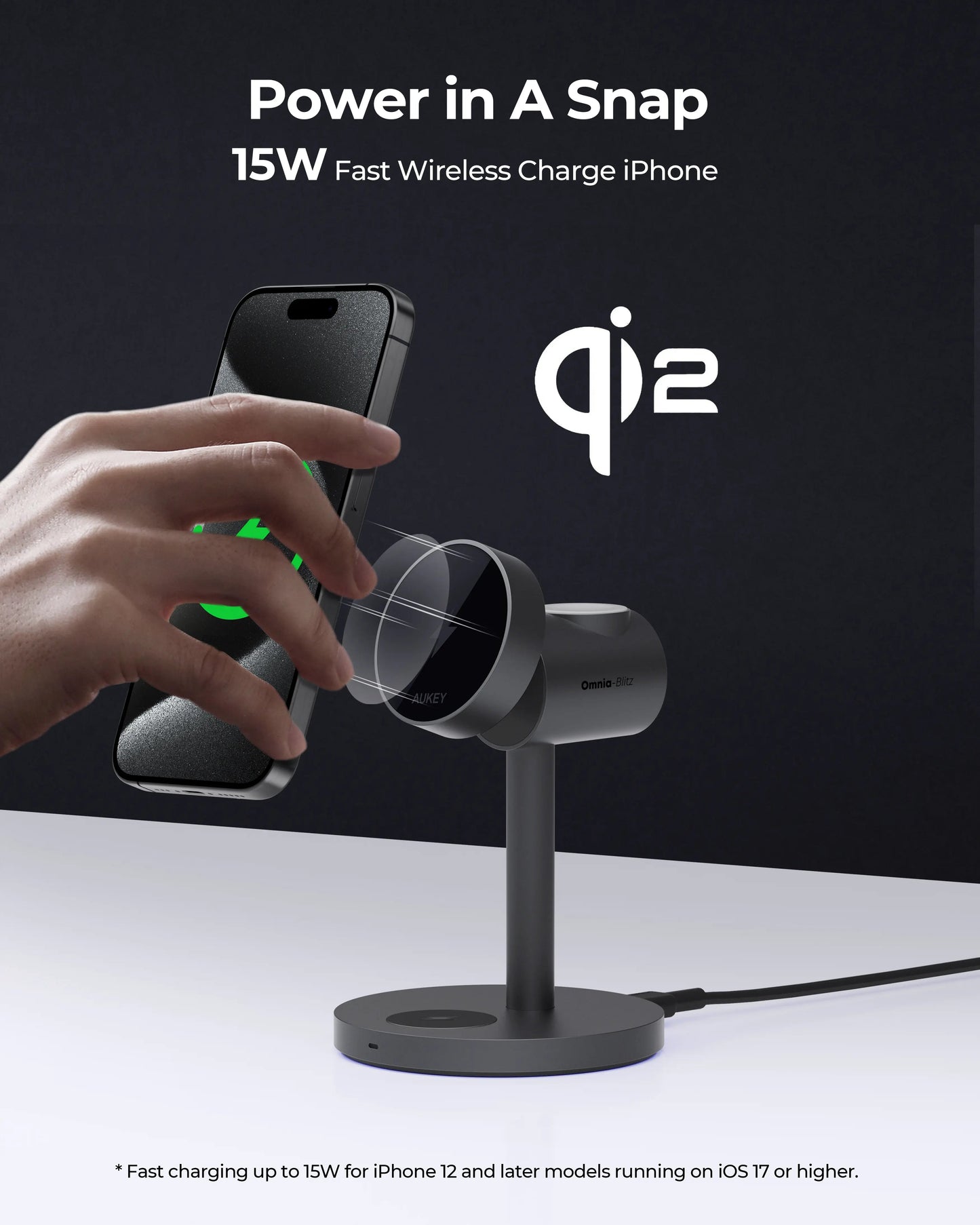 Aukey MagFusion 3-in-1 Qi2 Magnetic Fast Wireless Charging Station (LC-MC311)