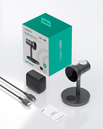 Aukey MagFusion 3-in-1 Qi2 Magnetic Fast Wireless Charging Station (LC-MC311)