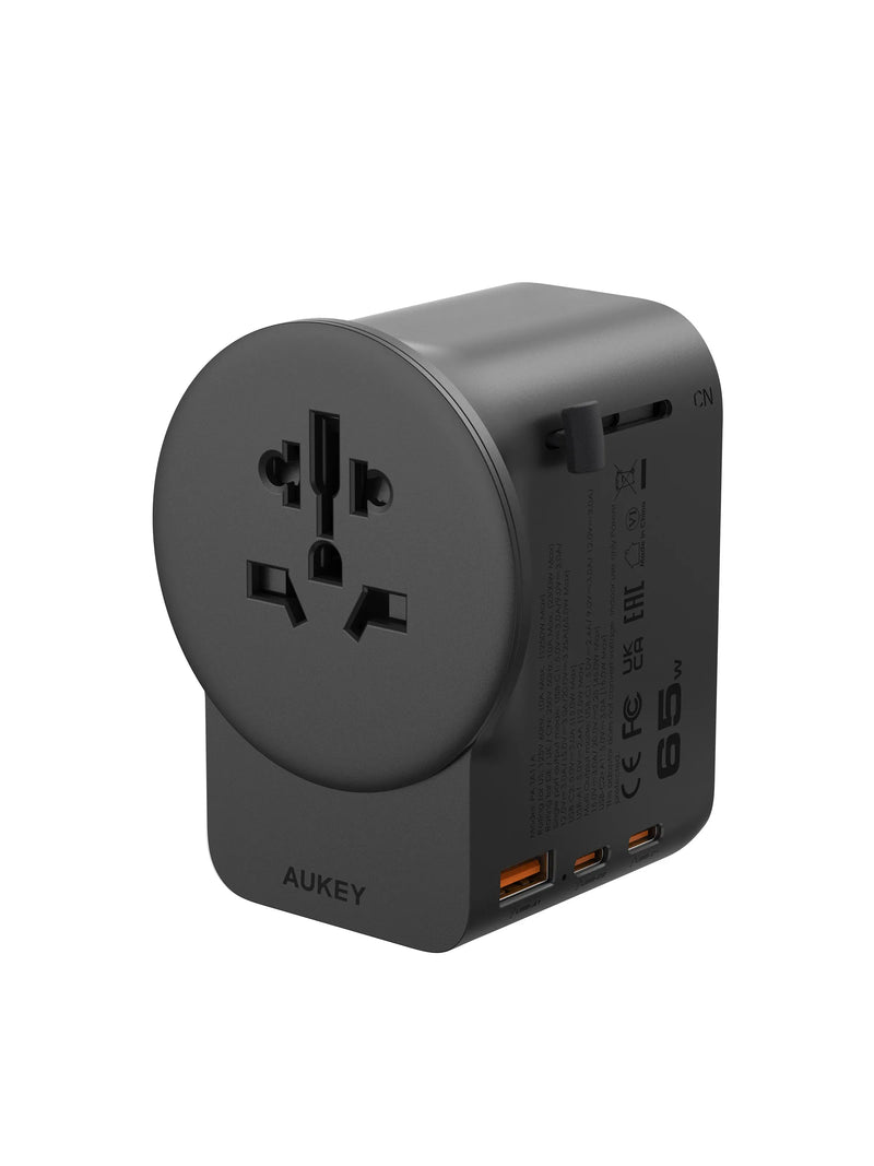 AUKEY GlobeMate 65W GaN Universal Travel Adapter with 2 USB-C + USB-A for 200+ Countries – PA-TA11A
