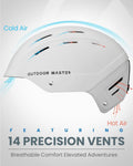 OutdoorMaster Kelvin II Ski Snow Sport Helmet | Adjustable Dial Fit Snowboard Helmet for Men Women & Youth,ASTM Certified,14 Vents-Matte White-L