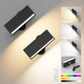 LED Wall Lights 2 Pack with Remote,Wall Sconces Lamp 3000mAh Rechargeable Battery Operated,3 Color Temperatures & 12 RGB Dimmable Magnetic 360° Rotation Cordless Light (Black)