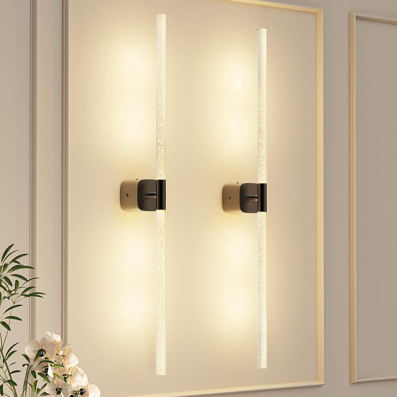 Black Battery Operated Wall Sconce Set of 2, Rechargeable Wireless Wall Lights with Remote and Touch, 360° Rotatable Sconces Wall Decor for Bedroom Living Room (31.49 Inch, 2-Pack)