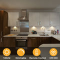 Dimmable LED Under Cabinet Lighting, Counter Showcase Kitchen Lighting Fixtures with 12V Plug in adapter and Dimmable Wireless Remote Control, 4 Ultra Slim Puck Lights Kit (Warm White)