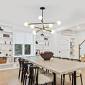 Modern Sputnik Chandelier 8 Lights Height Adjustable Ceiling Light Fixture Mid-Century Modern Gold Chandelier for Dining Room Bedroom Kitchen Living Room with Sloped Ceiling Adapter