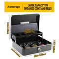 Lockable Cash Box with Coin Tray – Durable Metal Money Box with Key Lock for Bills & Change – Blue